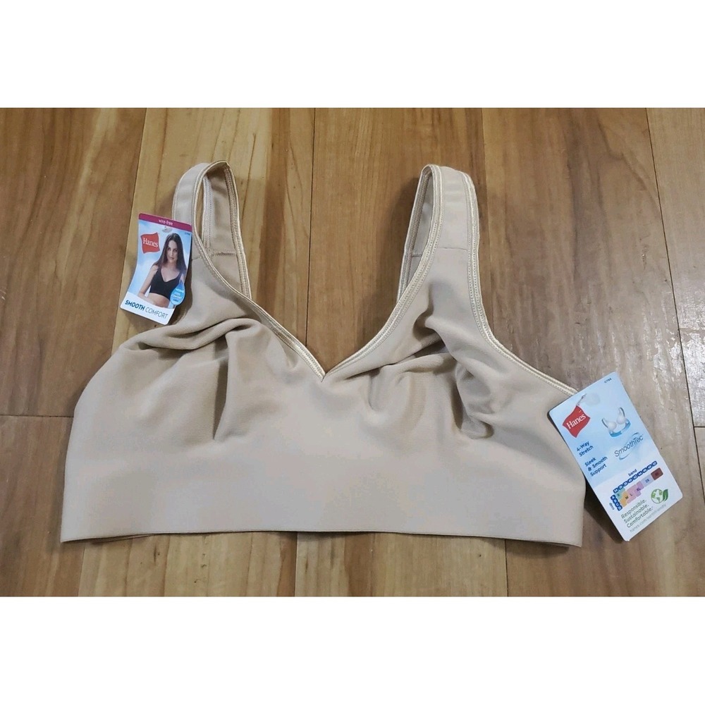 NEW Hanes Wireless Comfort Bra Womens Medium Brown Nude Unpadded Smooth Stretch